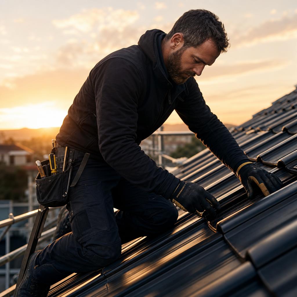 Tecnico al lavoro durante la revisione di una copertura